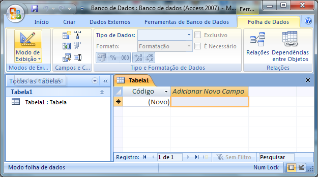 Access Tabela21 - Access - Criando uma tabela