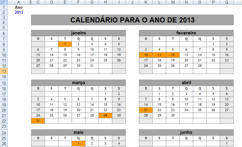 Excel Calendario2 - Projetos - Calendário