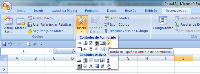 Excel botao opcao3 - Excel - Botão de escolha para enquetes