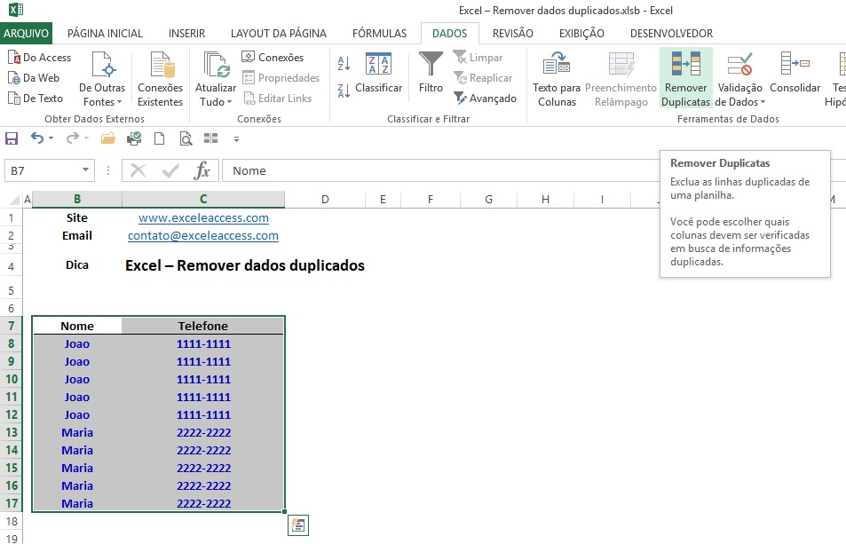 Remover Dados Duplicados Fig2 - Excel – Remover dados duplicados