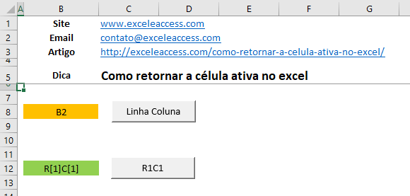 Capturar - Como retornar a célula ativa no excel via VBA