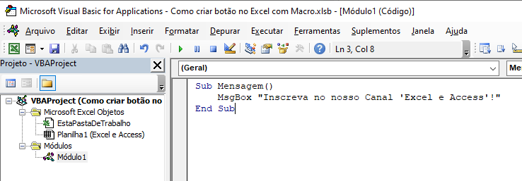 Como criar botao no Excel com Macro 02 - Como criar botão no Excel com Macro