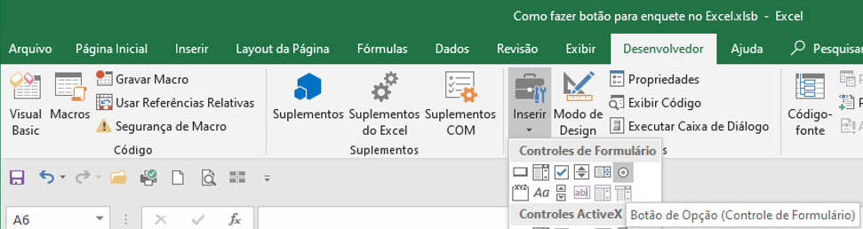 Como fazer botao para enquete no Excel 01 - Como fazer botão para enquete no Excel