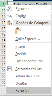 Como reexibir linhas ocultas no Excel 04 - Como reexibir linhas ocultas no Excel