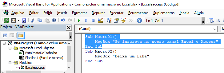 Como excluir uma macro no Excel 04 - Como excluir uma macro no Excel