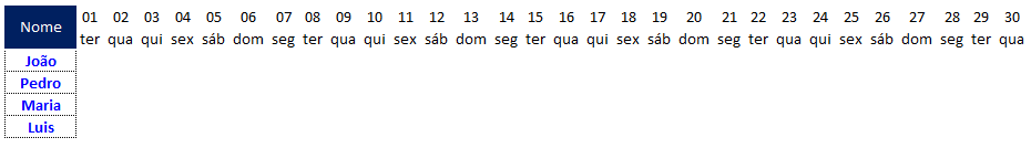 Como fazer escala de folgas no Excel 06 - Como fazer escala de folgas no Excel