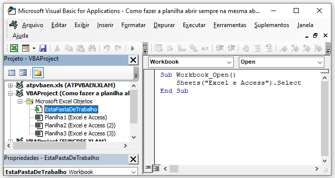 Como fazer a planilha abrir sempre na mesma aba 02 - Como fazer a planilha abrir sempre na mesma aba