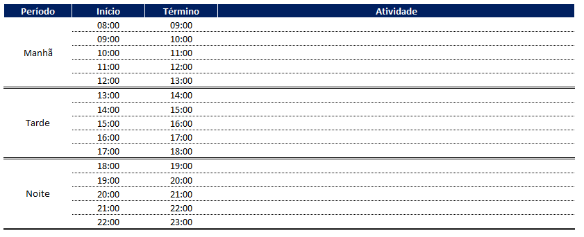 Como fazer uma planilha de rotina diaria 09 - Como fazer uma planilha de rotina diária